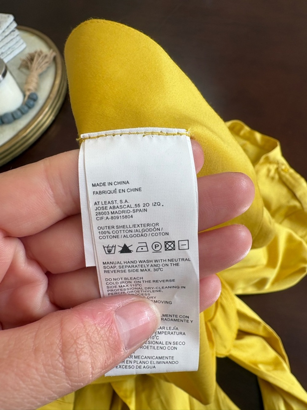 Mandarin-Collar Mustard Long-Sleeve Shift Dress - Picture 6 of 6